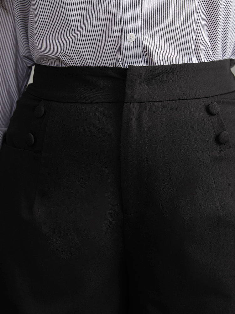 Solid Button Detail Wide Leg Pants - Image 6