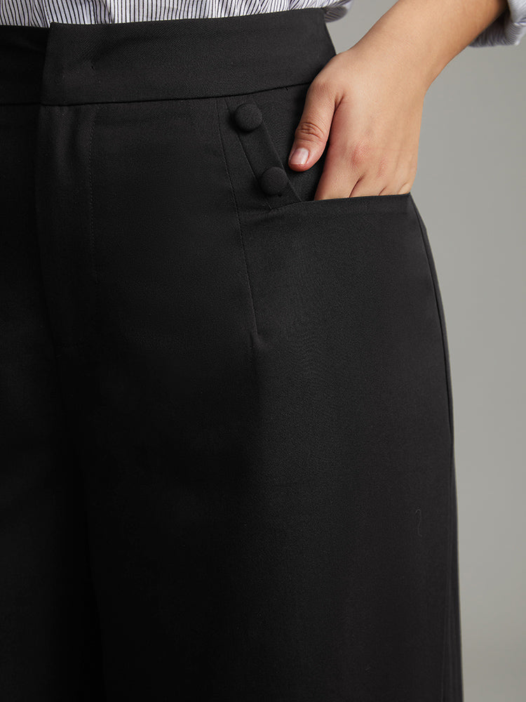 Solid Button Detail Wide Leg Pants - Image 7