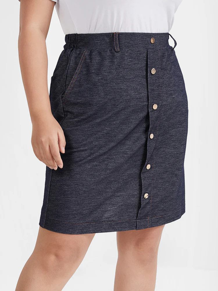 Solid Button Pocket Regular Skirt - Image 3