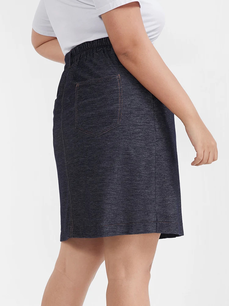 Solid Button Pocket Regular Skirt - Image 4