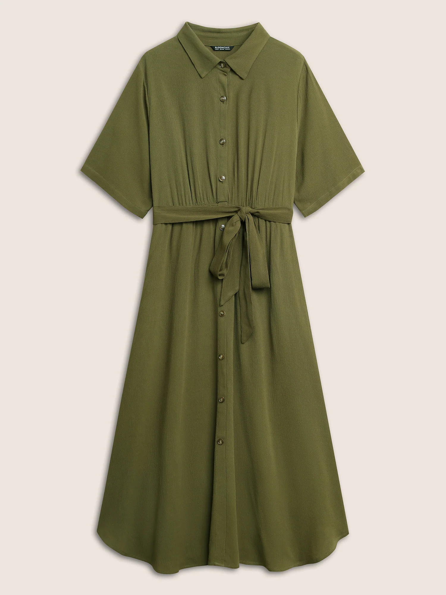 Solid Button Pocket Shirt Collar Belted Maxi Dress - Image 5