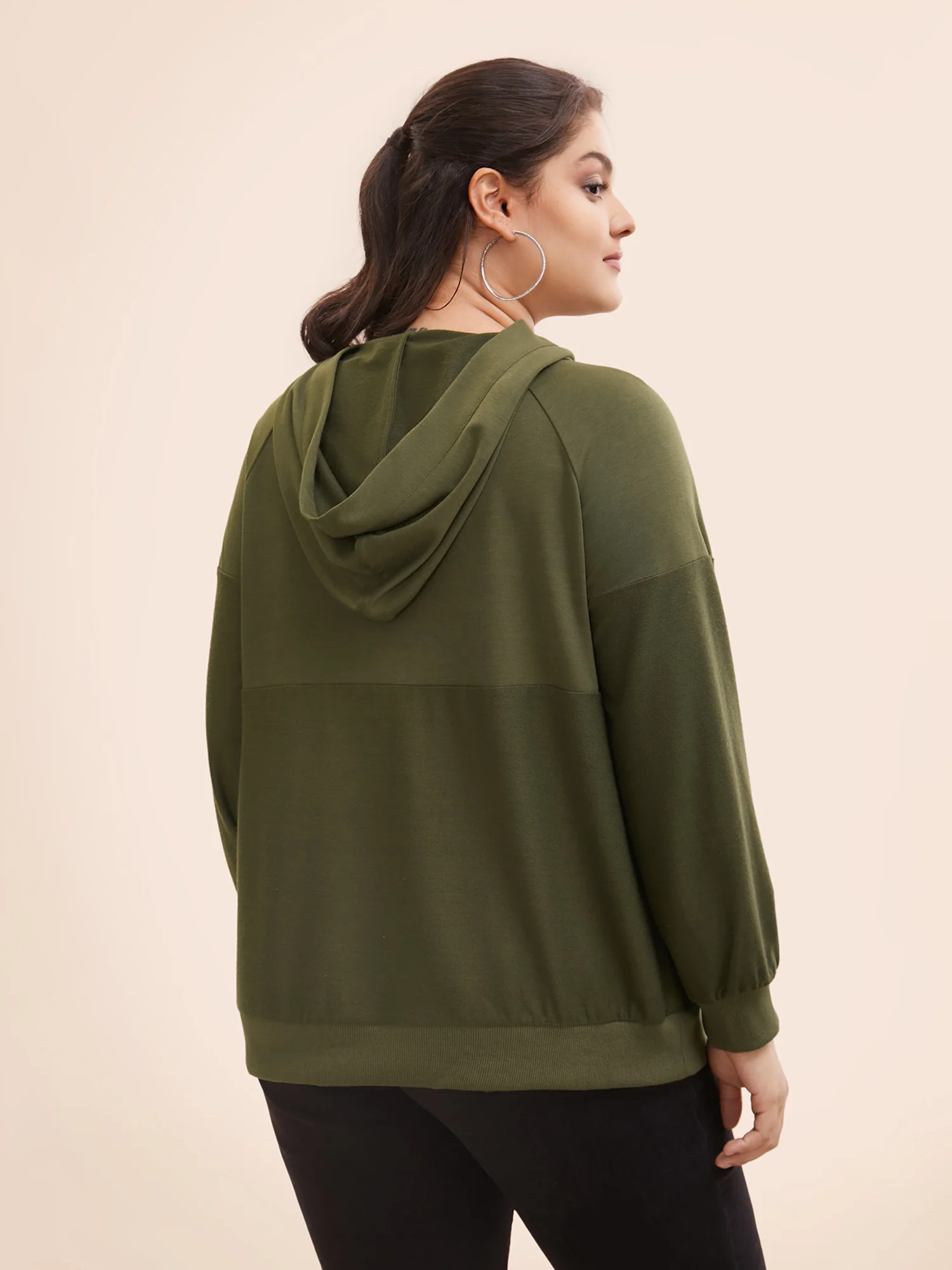 Solid Button Up Raglan Sleeve Hooded Sweatshirt - Image 2