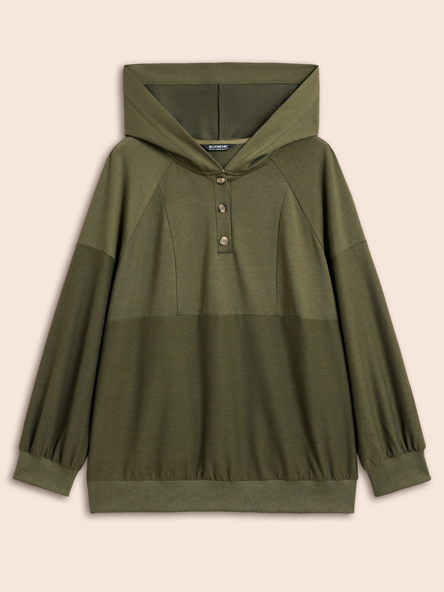 Solid Button Up Raglan Sleeve Hooded Sweatshirt - Image 7
