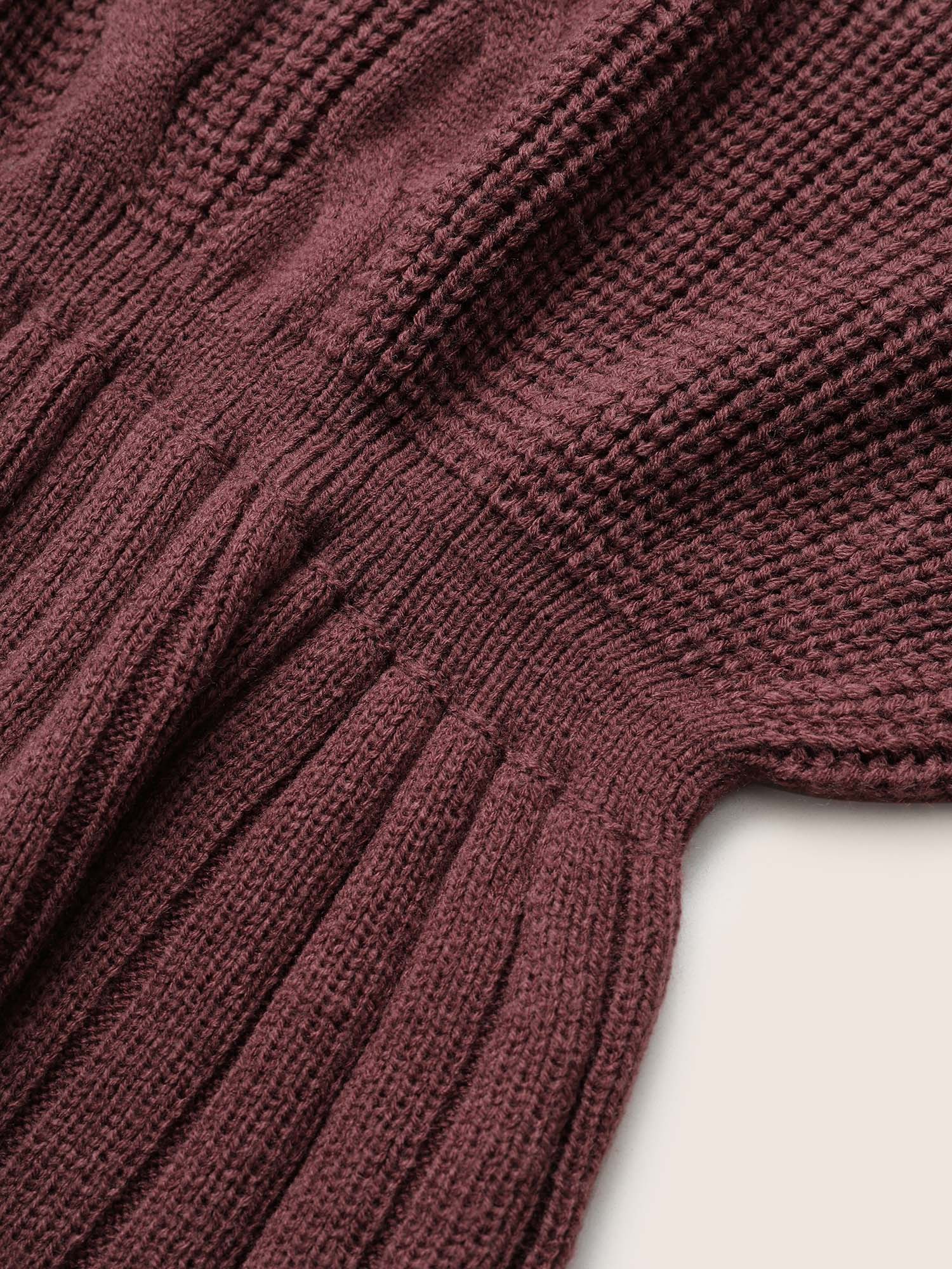 Solid Cable Knit Elastic Waist Pullover - Image 5