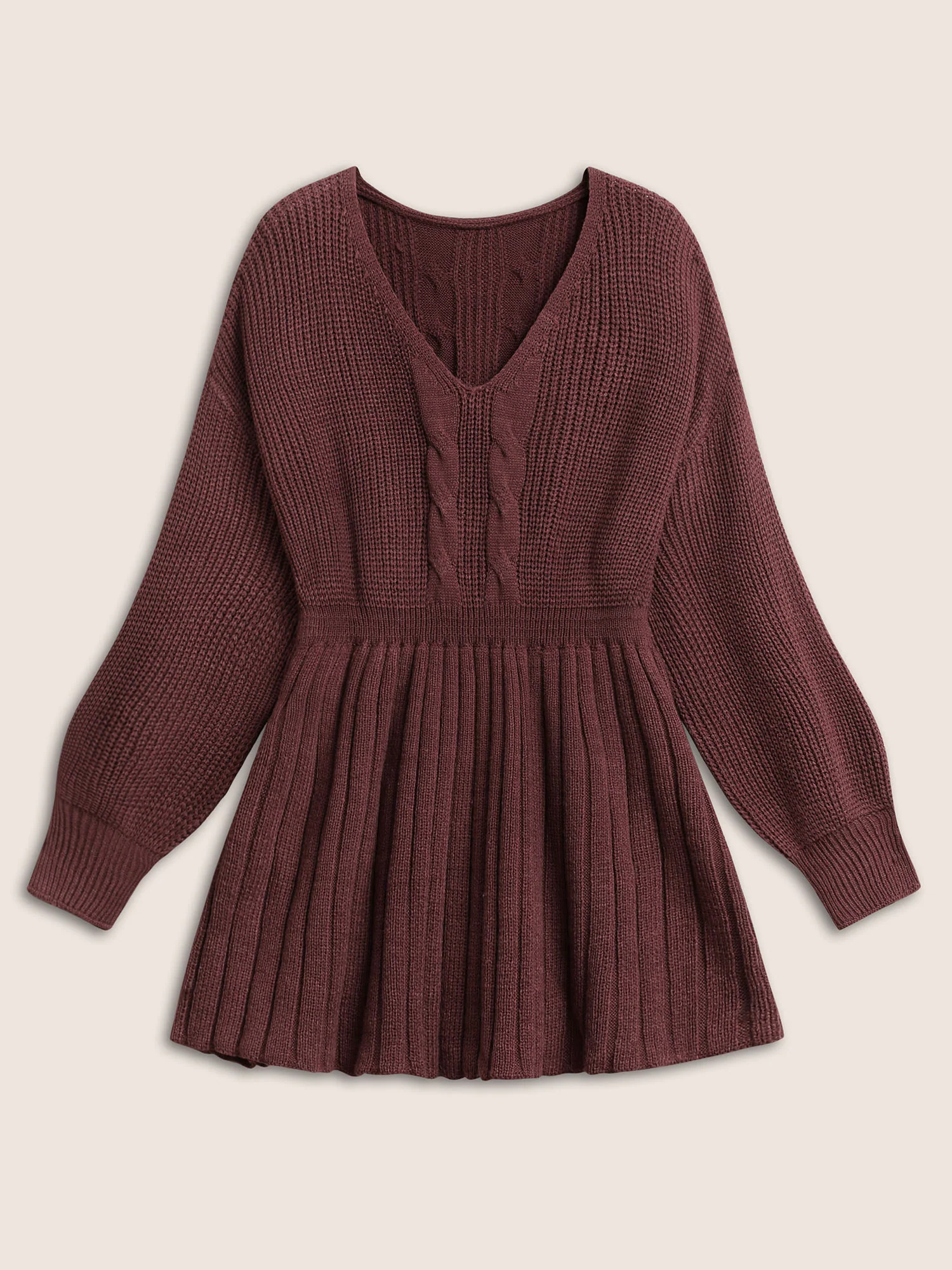 Solid Cable Knit Elastic Waist Pullover - Image 7