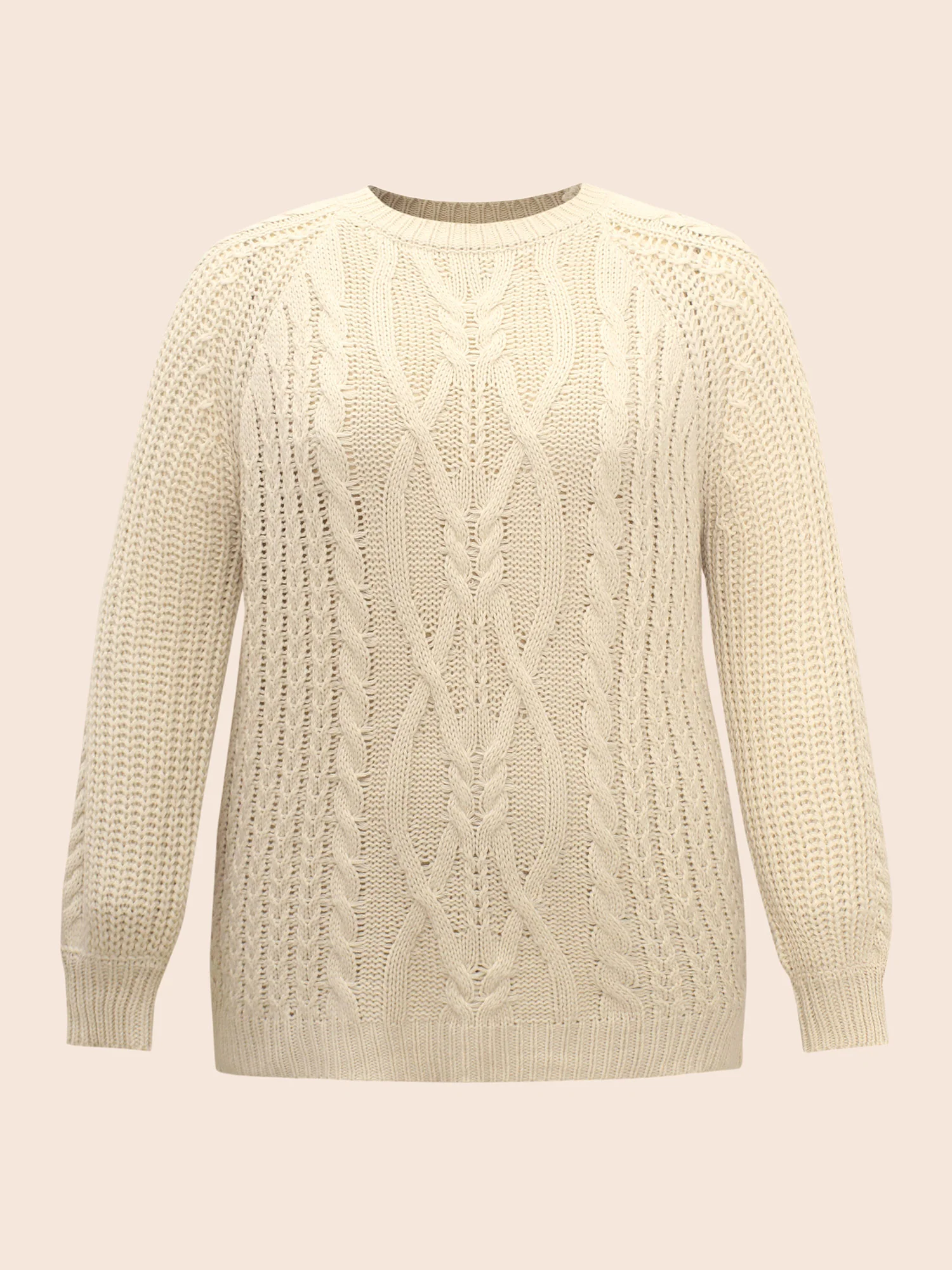 Solid Cable Knit Raglan Sleeve Pullover - Image 7