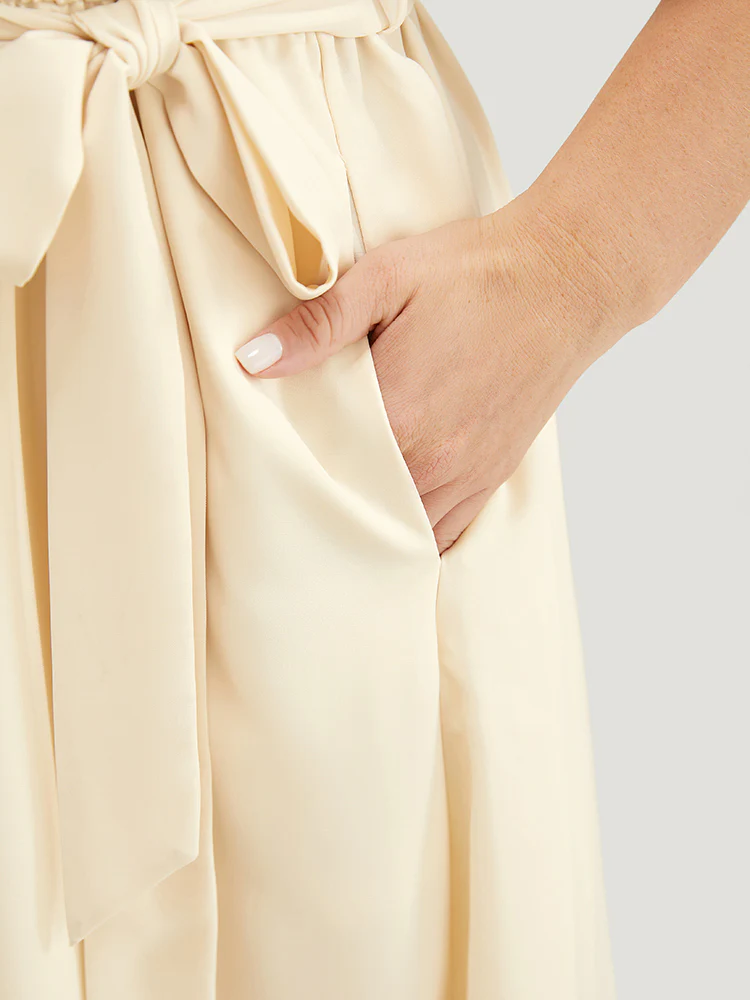 Solid Chain Detail Cut Out Pocket Belted Flutter Dress - Image 6