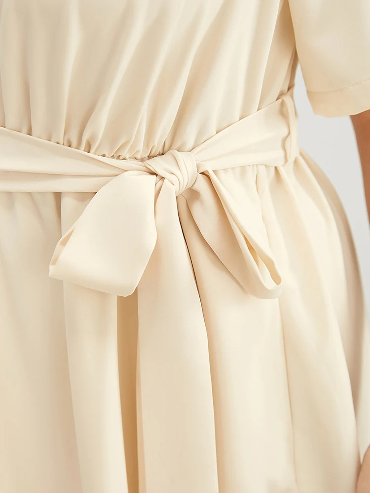 Solid Chain Detail Cut Out Pocket Belted Flutter Dress - Image 7