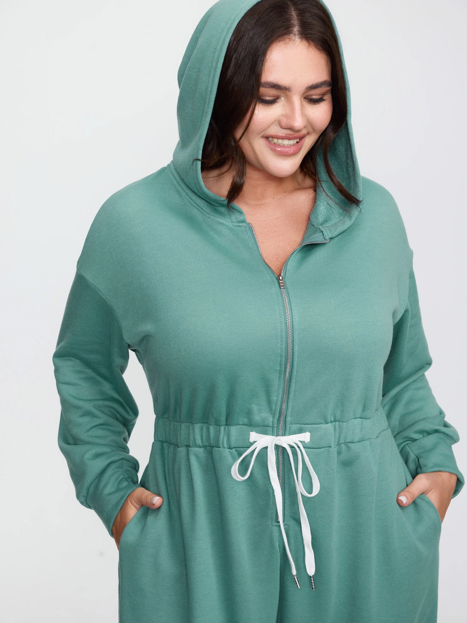 Solid Color Drawstring Waist Lounge Jumpsuit - Image 2