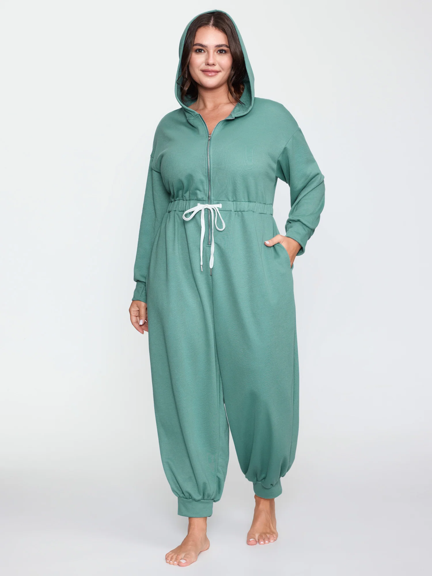 Solid Color Drawstring Waist Lounge Jumpsuit - Image 3
