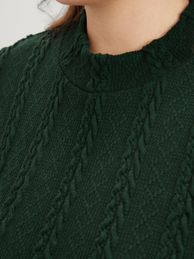 Solid Contrast Lace Cable Knit Long Tee - Image 5