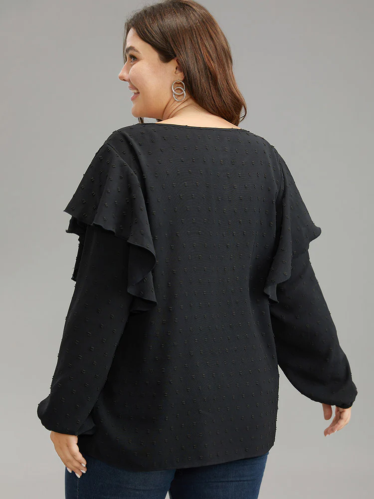 Solid Contrast Lace Tiered Ruffles Blouse - Image 3