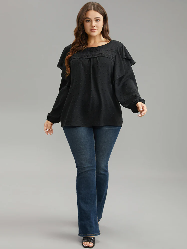 Solid Contrast Lace Tiered Ruffles Blouse - Image 5