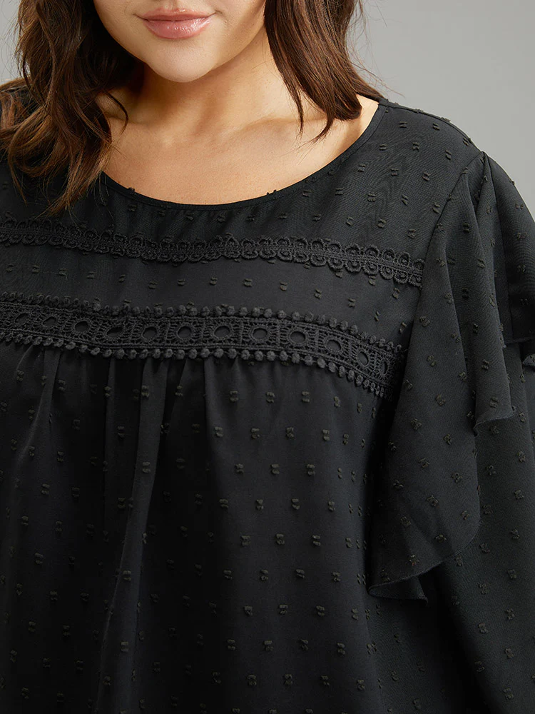 Solid Contrast Lace Tiered Ruffles Blouse - Image 6