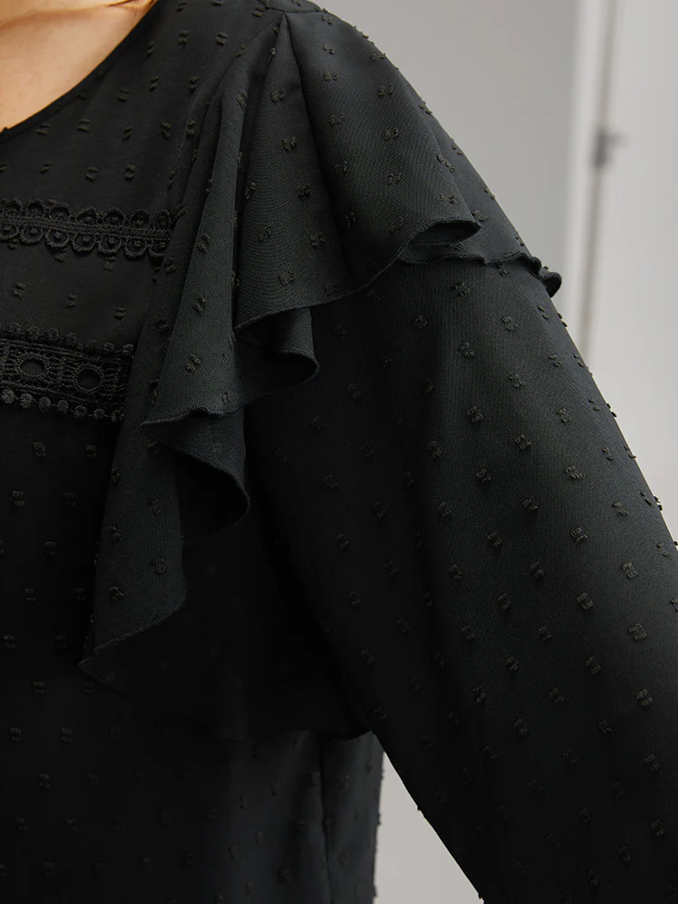 Solid Contrast Lace Tiered Ruffles Blouse - Image 7