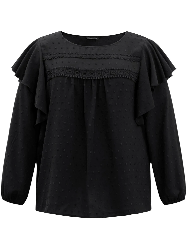 Solid Contrast Lace Tiered Ruffles Blouse - Image 8