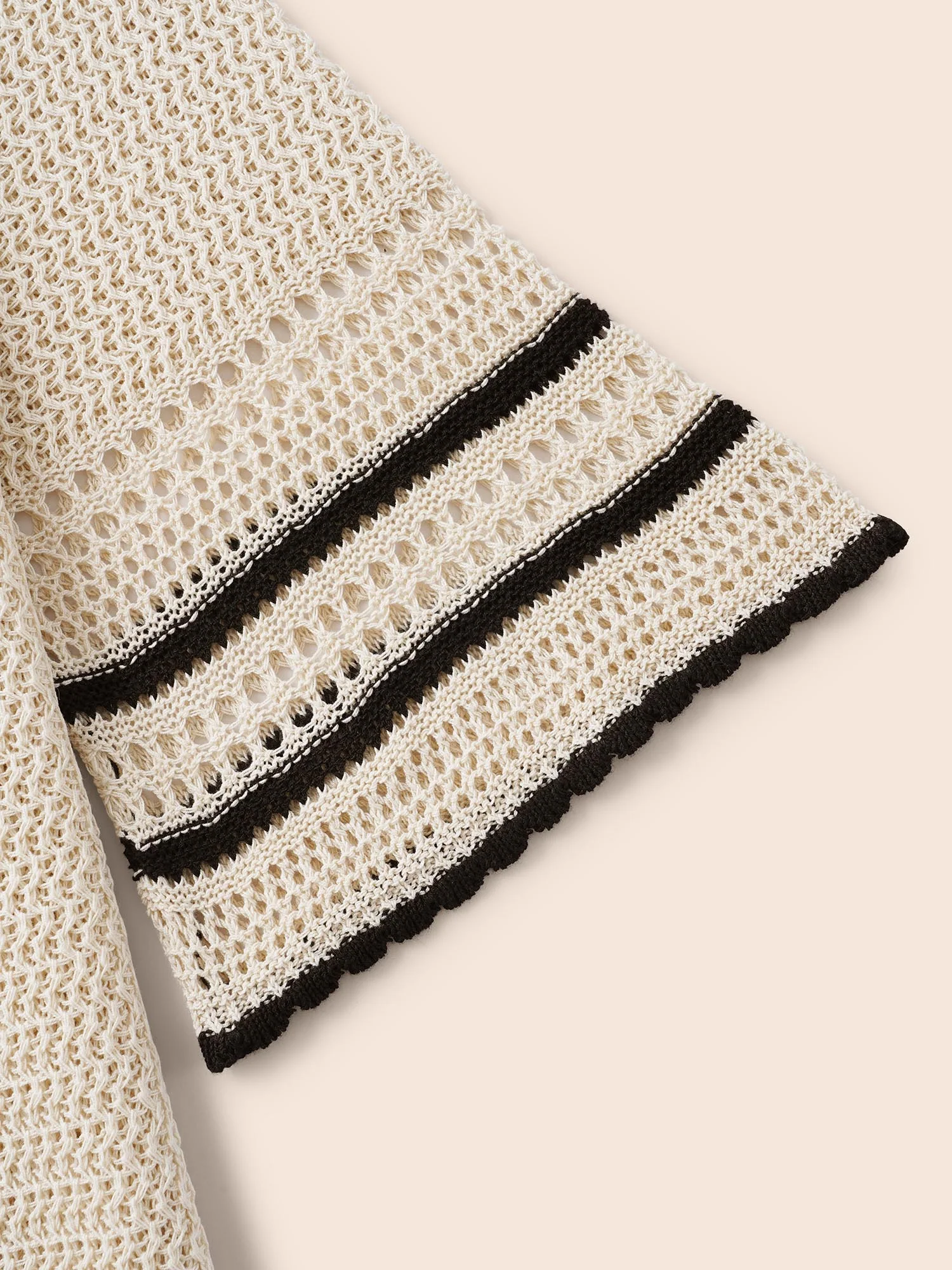 Solid Contrast Trim Bell Sleeve Cardigan - Image 7