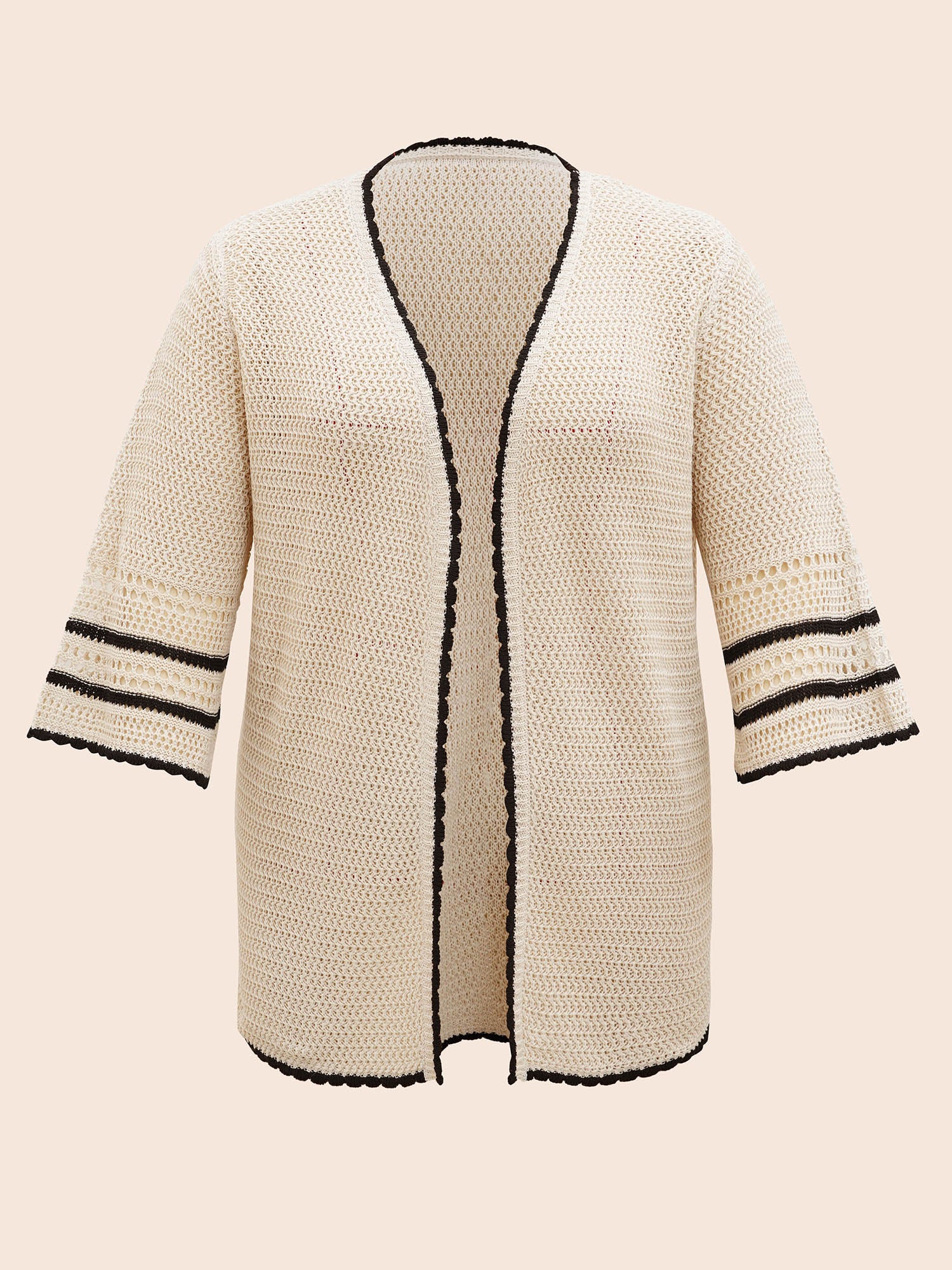 Solid Contrast Trim Bell Sleeve Cardigan - Image 9