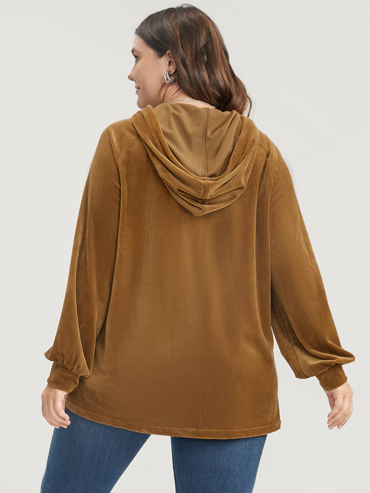 Solid Corduroy Drawstring Hooded Sweatshirt - Image 7