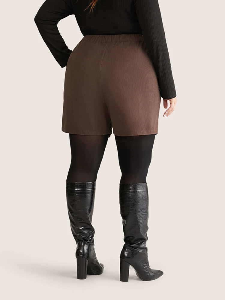 Solid Corduroy Plicated Detail Shorts - Image 2