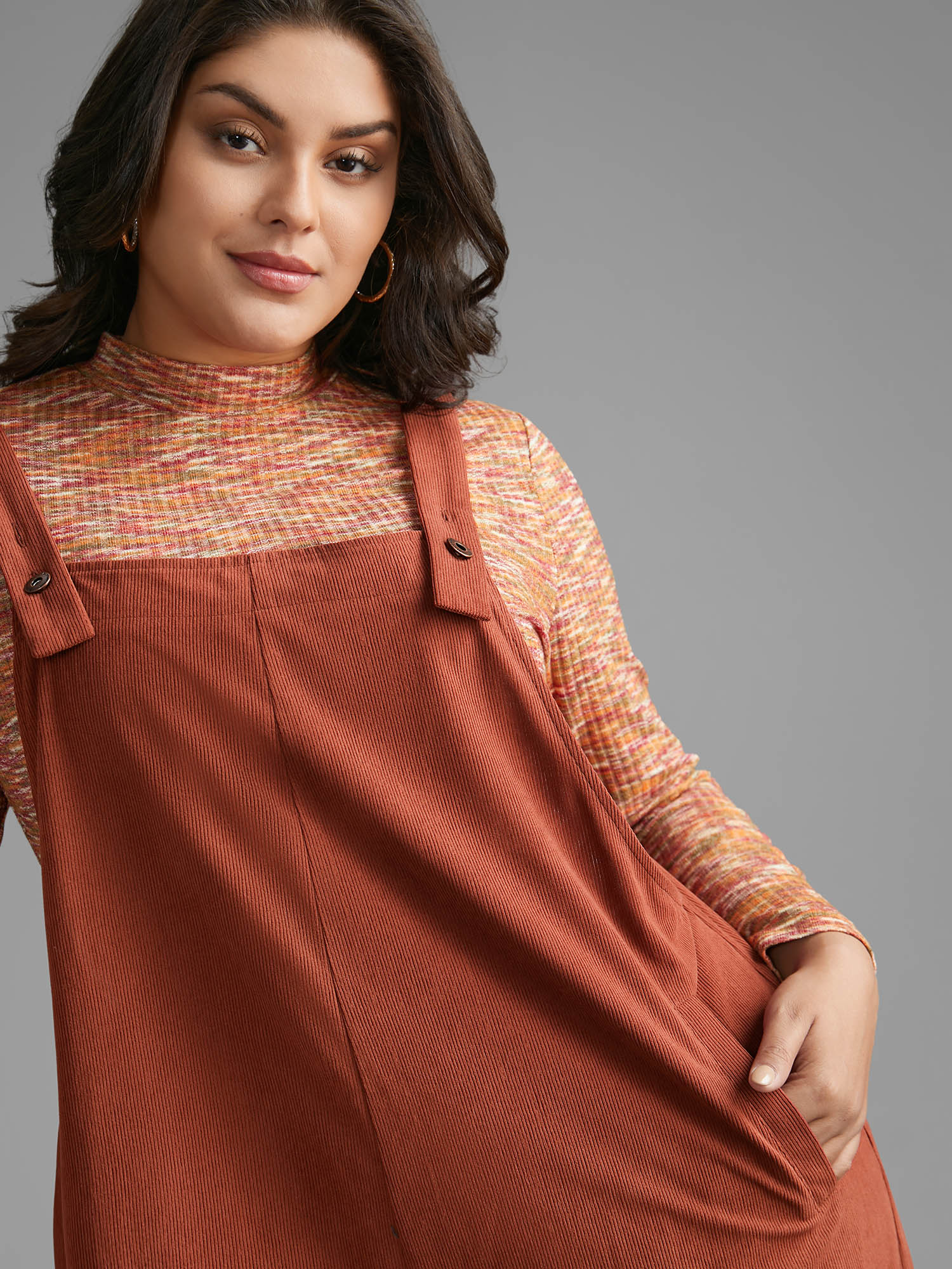 Solid Corduroy Wide Leg Overall - Image 2