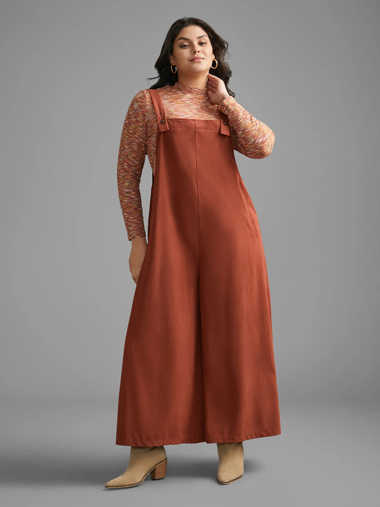 Solid Corduroy Wide Leg Overall - Image 4
