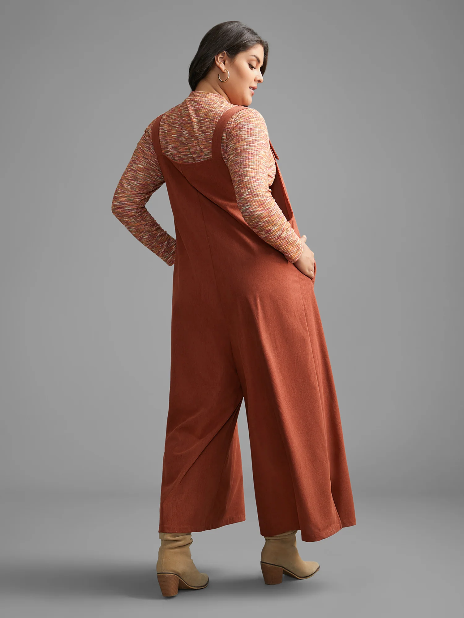 Solid Corduroy Wide Leg Overall - Image 5