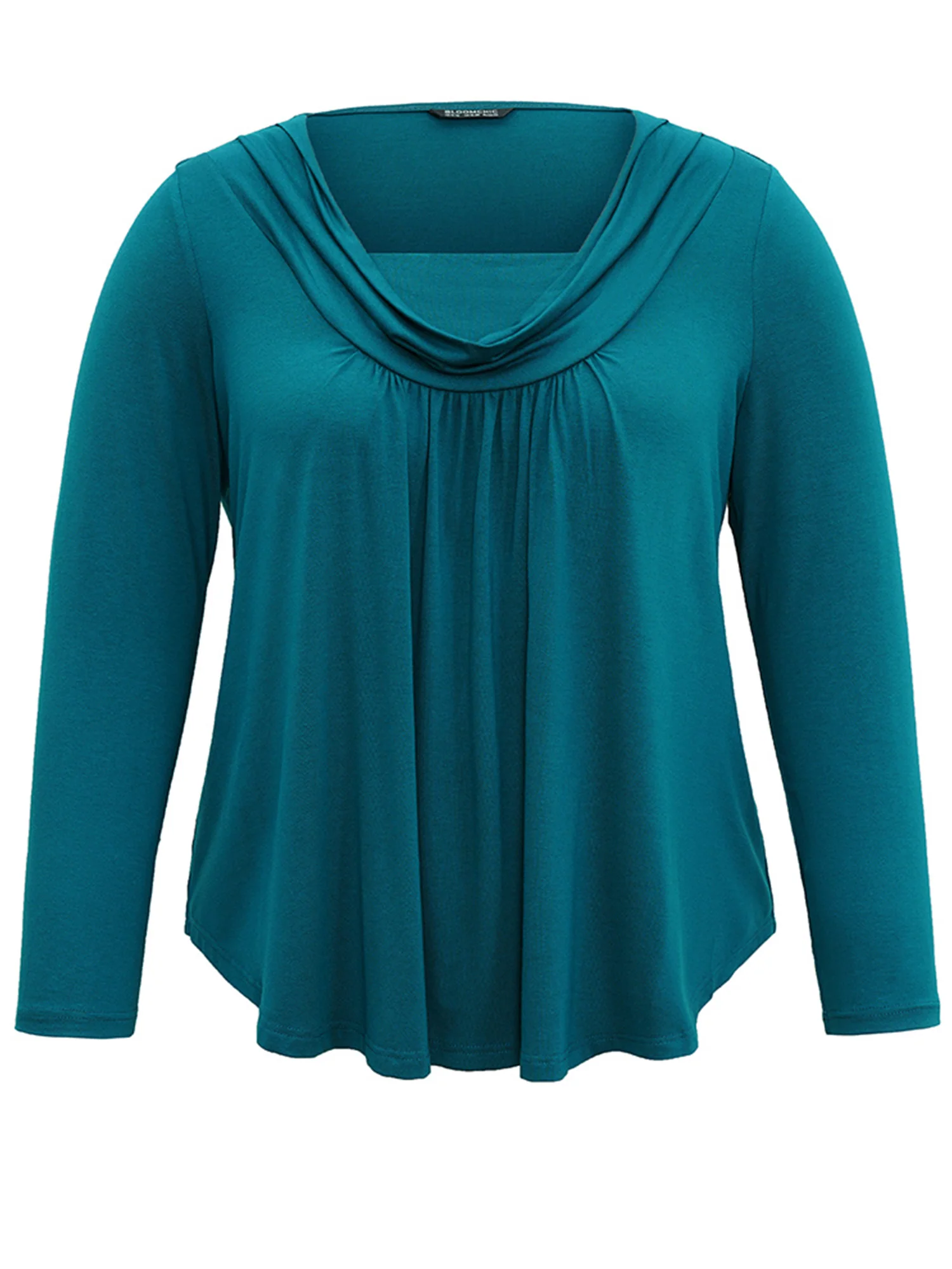 Solid Cowl Neck Gathered Arc Hem T-shirt - Image 5