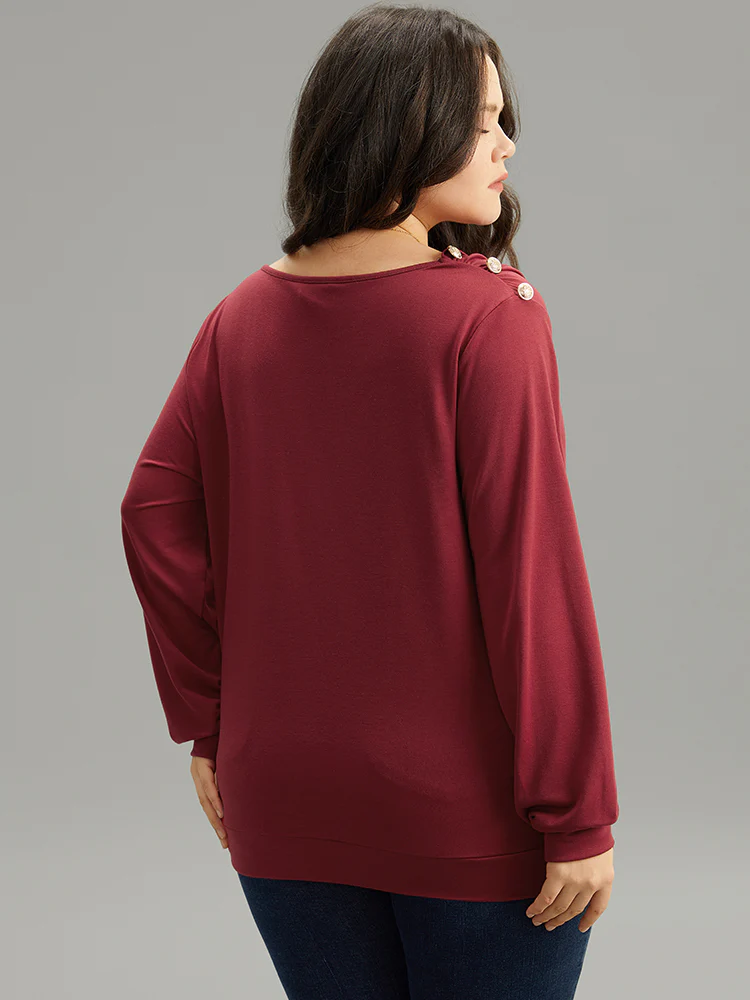 Solid Cowl Neck Metal Detail Sweatshirt - Image 4