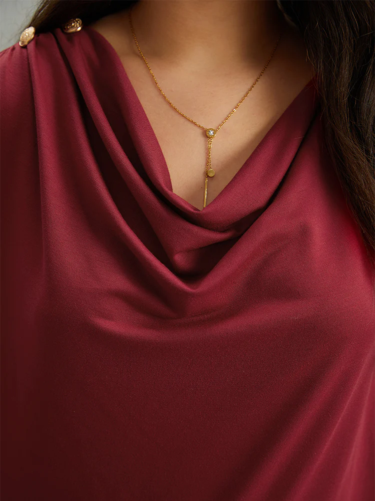 Solid Cowl Neck Metal Detail Sweatshirt - Image 6