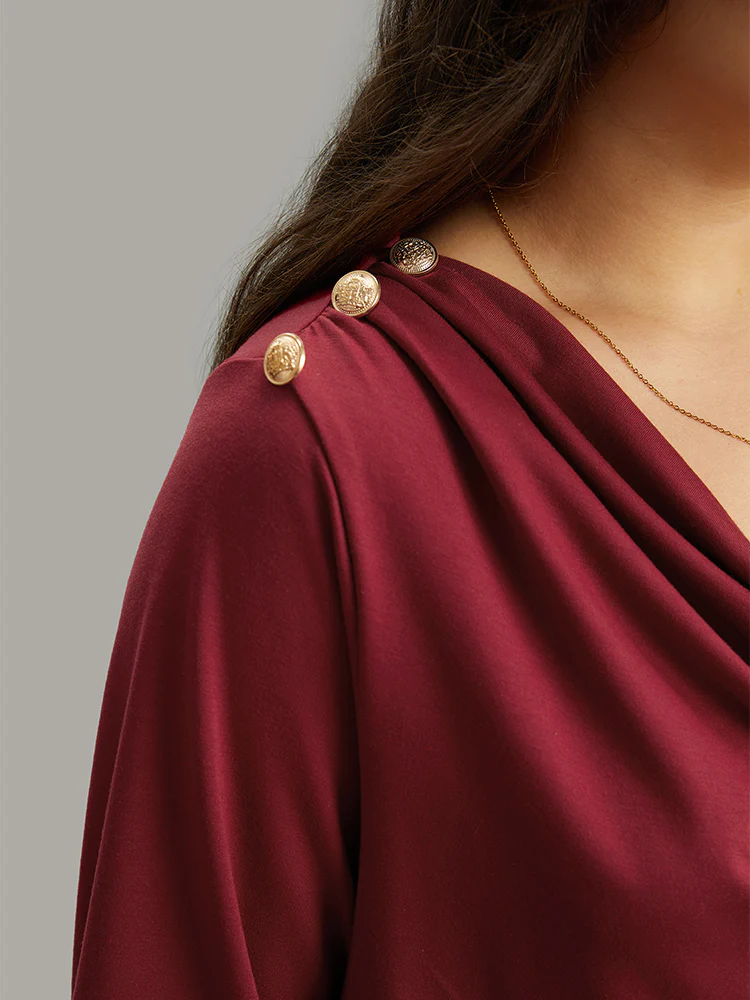 Solid Cowl Neck Metal Detail Sweatshirt - Image 7