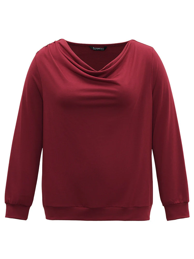 Solid Cowl Neck Metal Detail Sweatshirt - Image 8