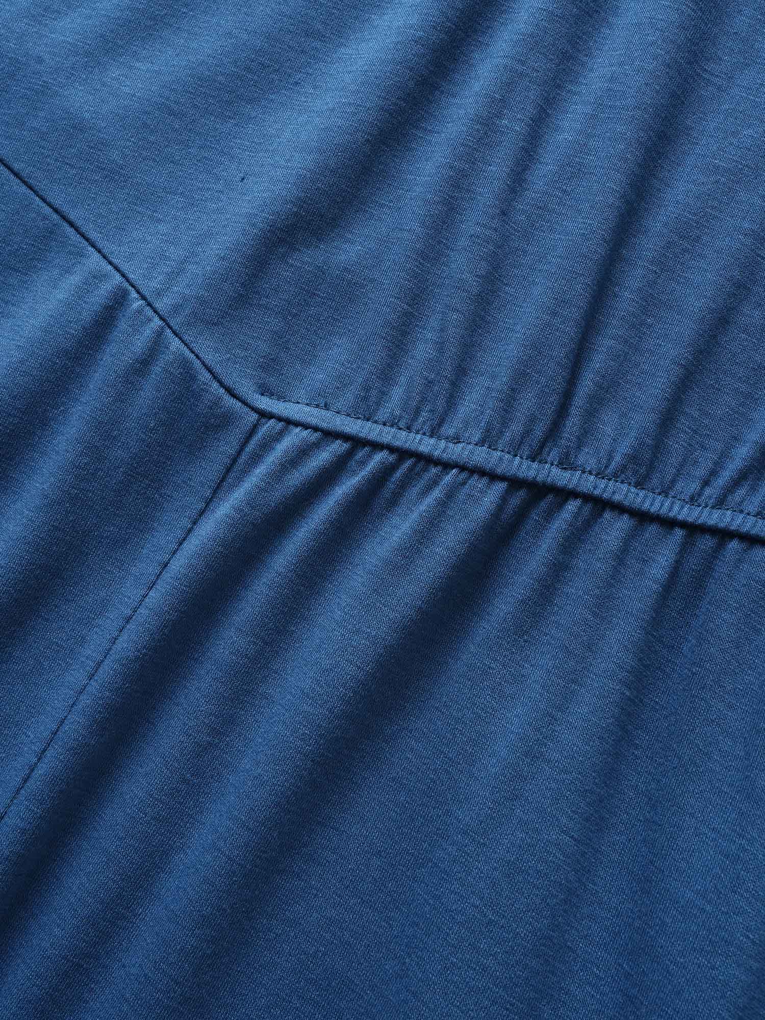 Solid Crew Neck Asymmetrical Hem Dress - Image 5