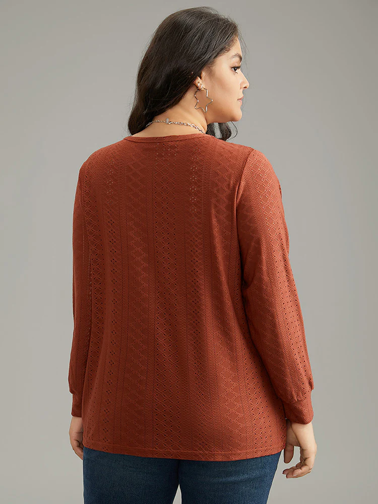 Solid Crew Neck Broderie Anglaise T-shirt - Image 2