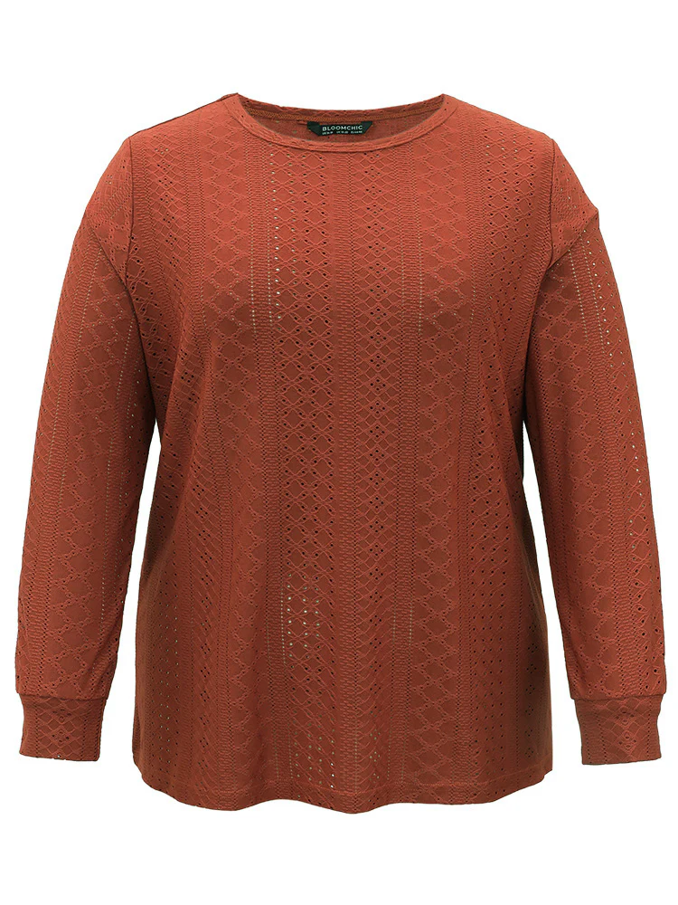 Solid Crew Neck Broderie Anglaise T-shirt - Image 5
