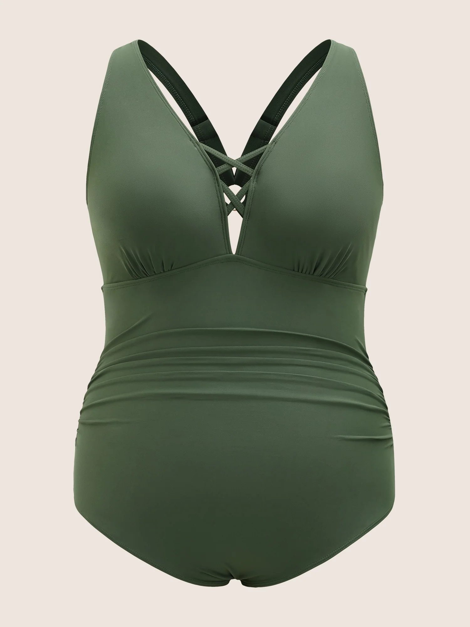 Solid Crisscross Cut Out Backless One Piece Swimsuit - Image 7