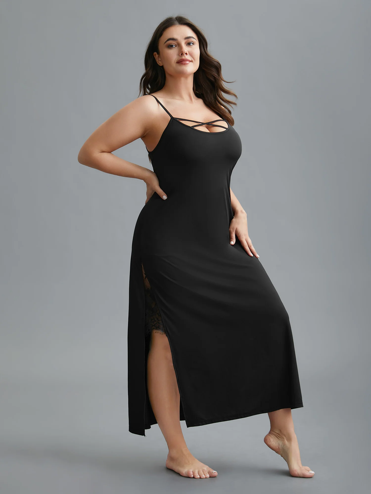 Flirty Crisscross Slit Hem Nightgown - Image 4