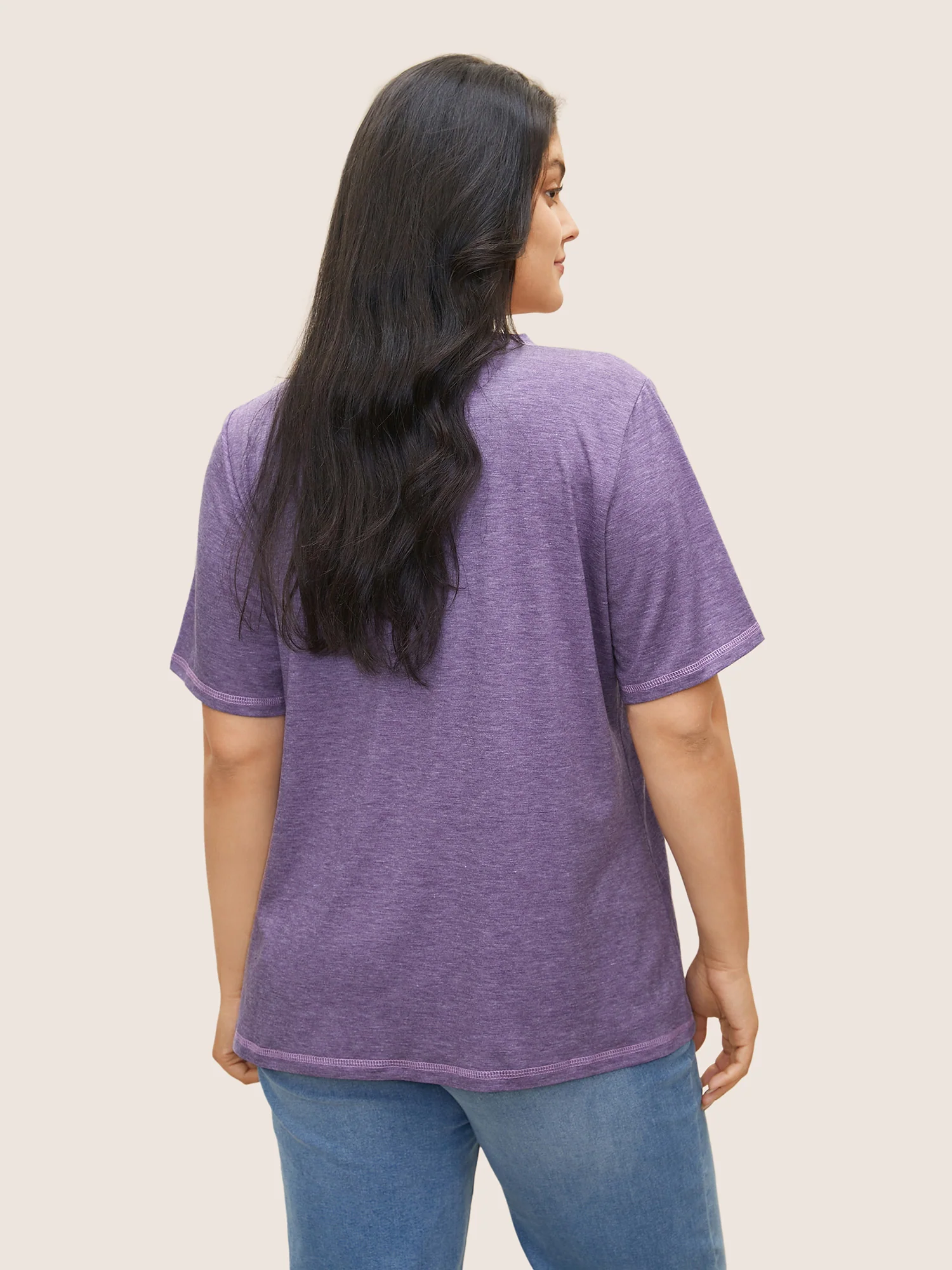 Solid Crisscross Neck Contrast Stitch T-shirt - Image 14