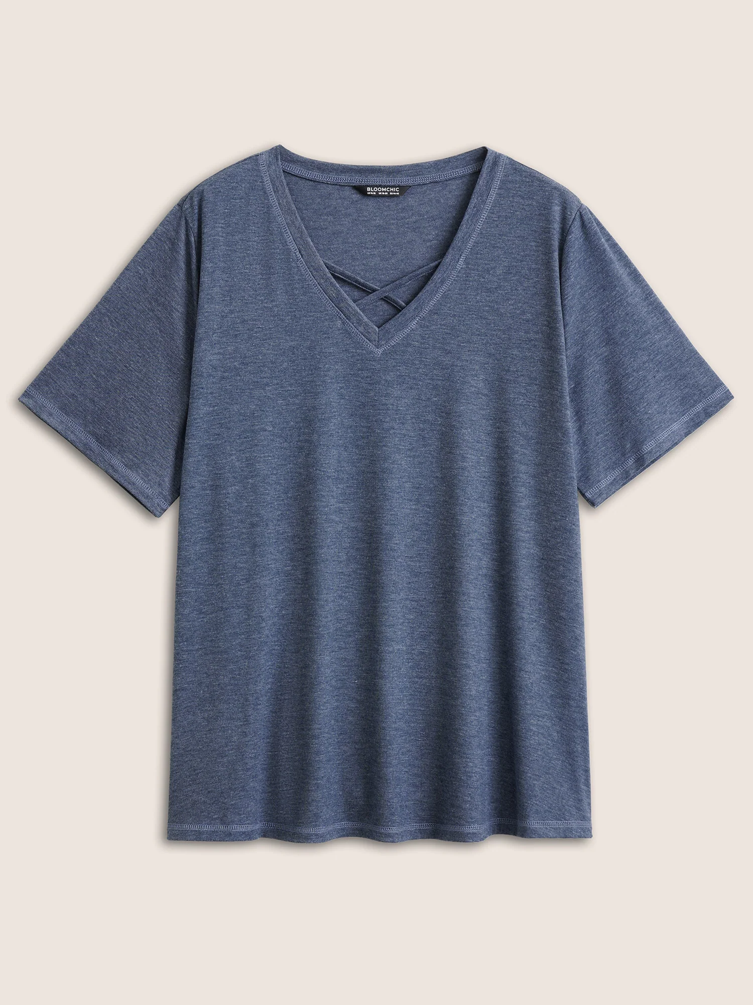 Solid Crisscross Neck Contrast Stitch T-shirt - Image 30