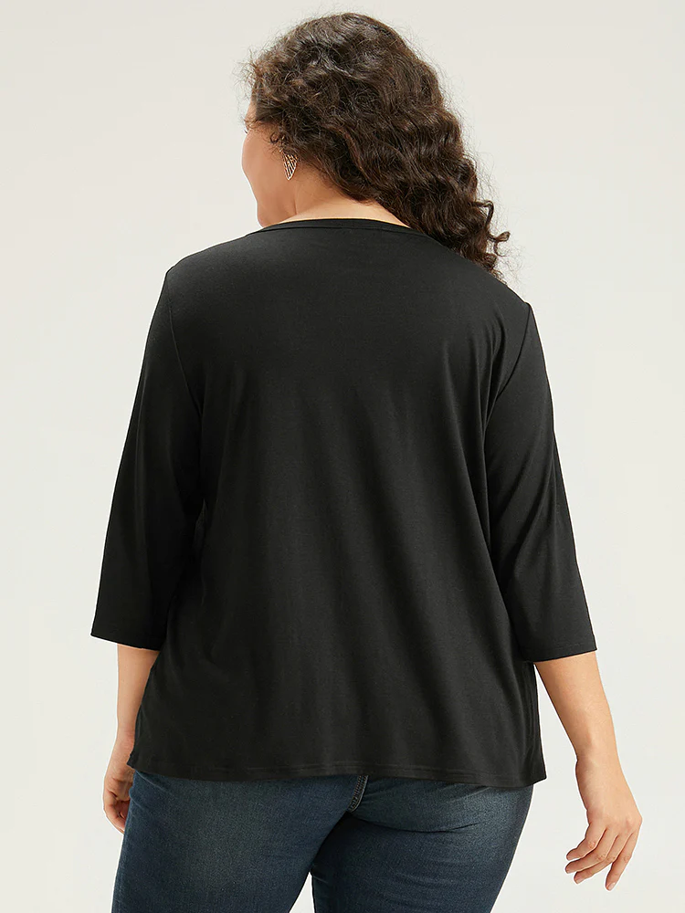 Solid Crisscross Neck Cut Out T-shirt - Image 5