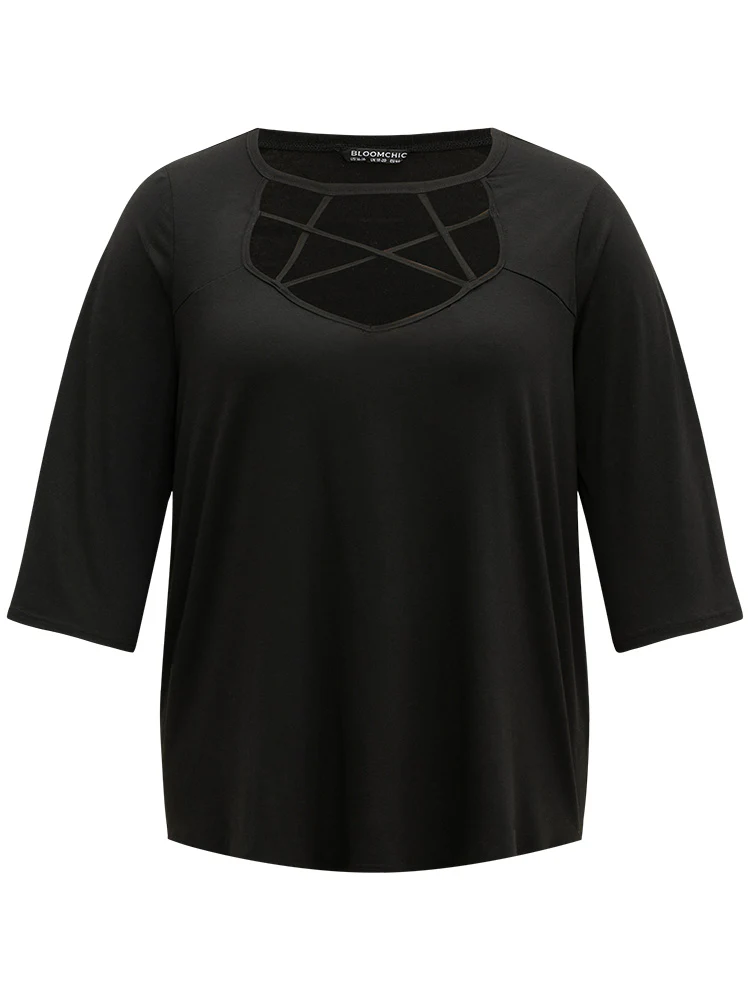 Solid Crisscross Neck Cut Out T-shirt - Image 7