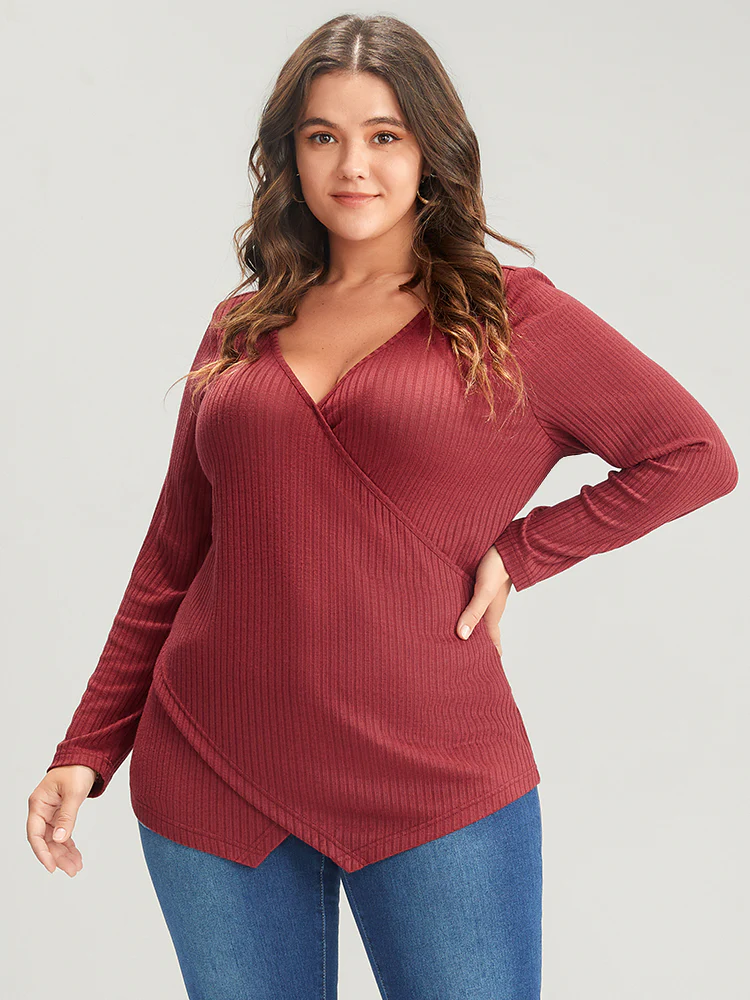 Solid Crisscross Rib Knit Long Tee - Image 3