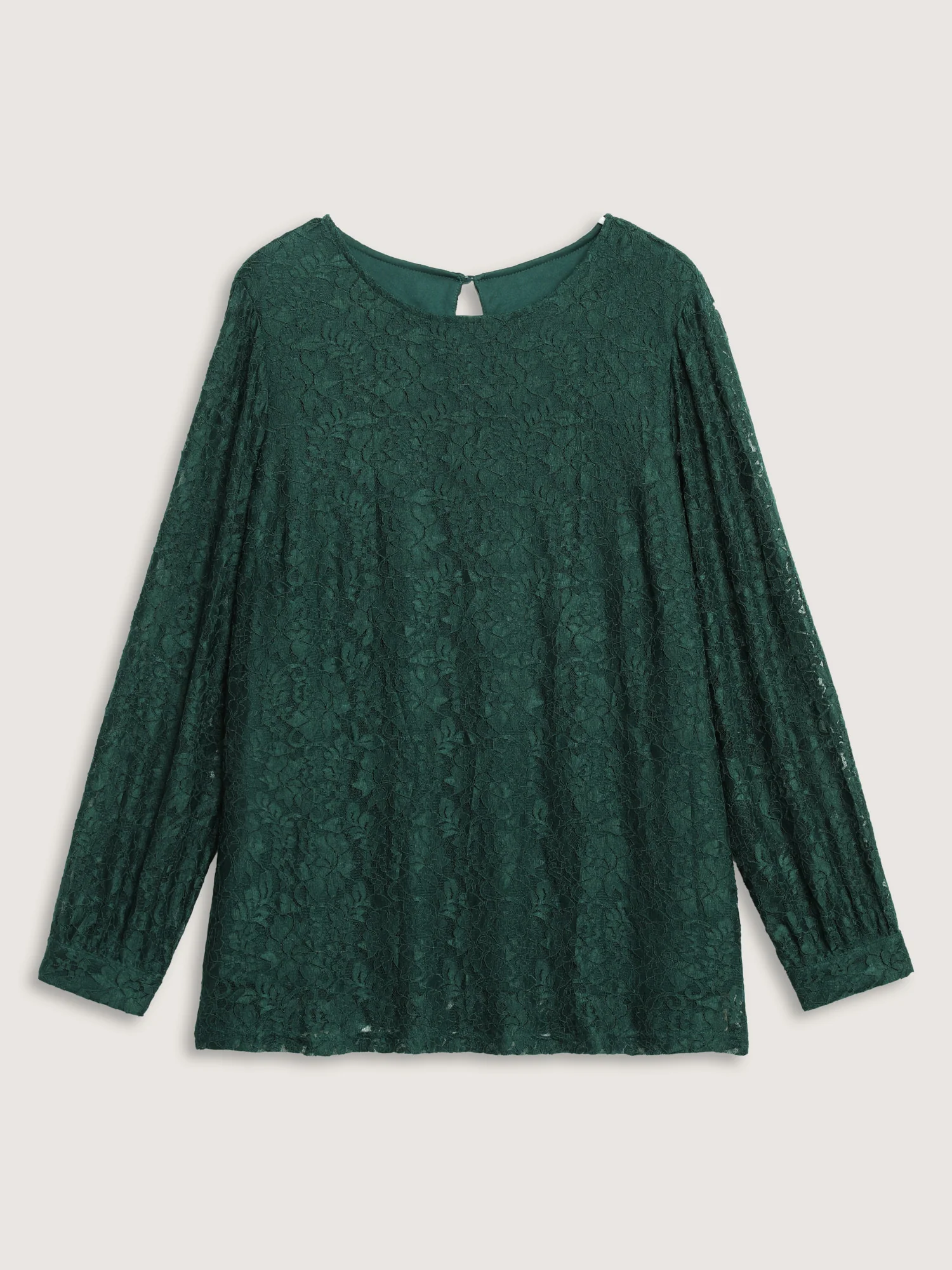 Solid Crochet Lace Mesh Crew Neck Blouse - Image 5