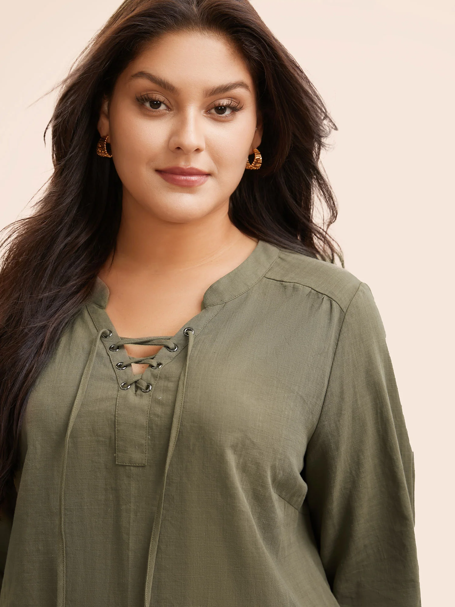 Solid Cross Straps Pleated Blouse - Image 2