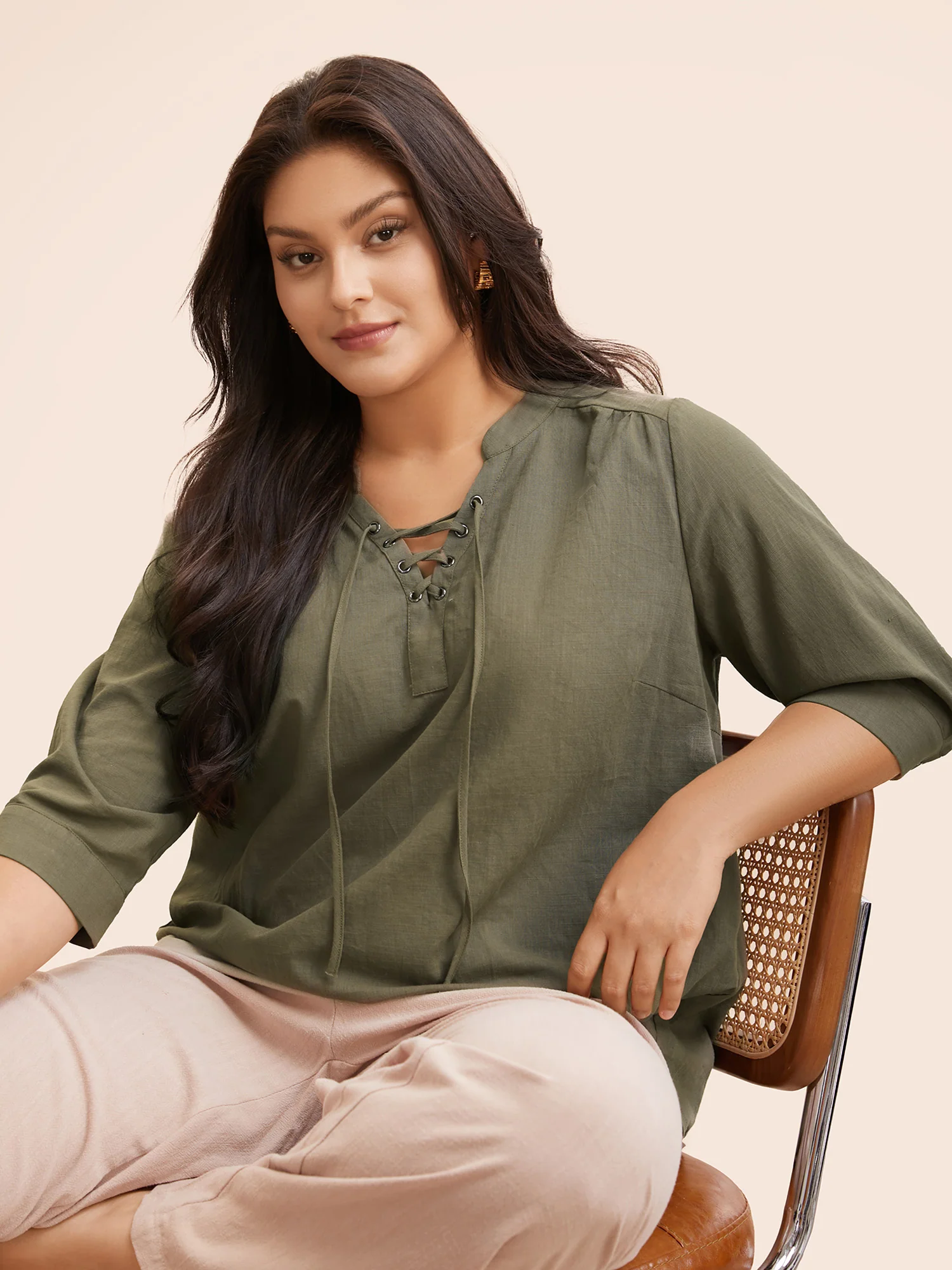 Solid Cross Straps Pleated Blouse - Image 4