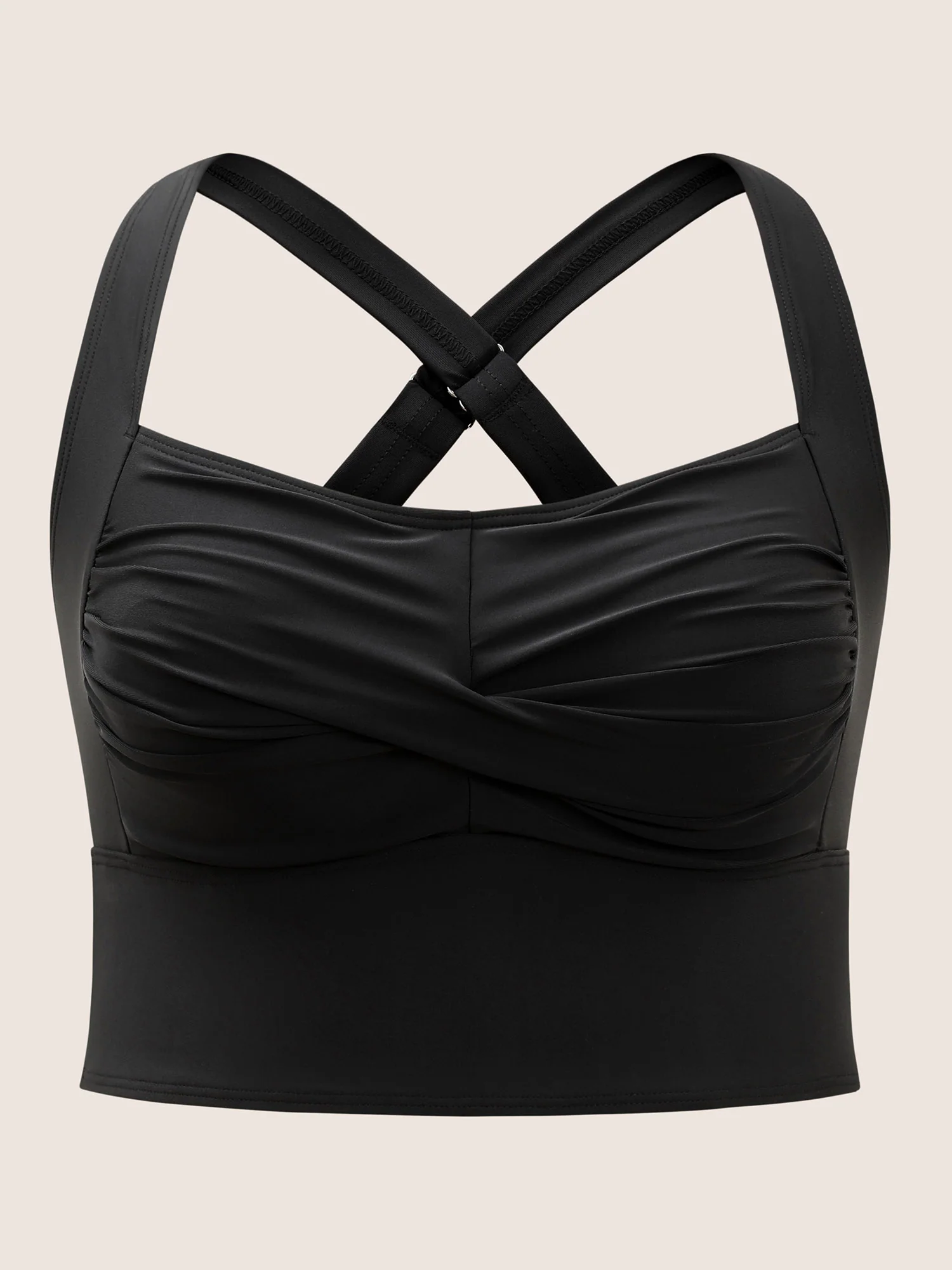 Solid Crossover Square Neck Adjustable Straps Swim Top - Image 8