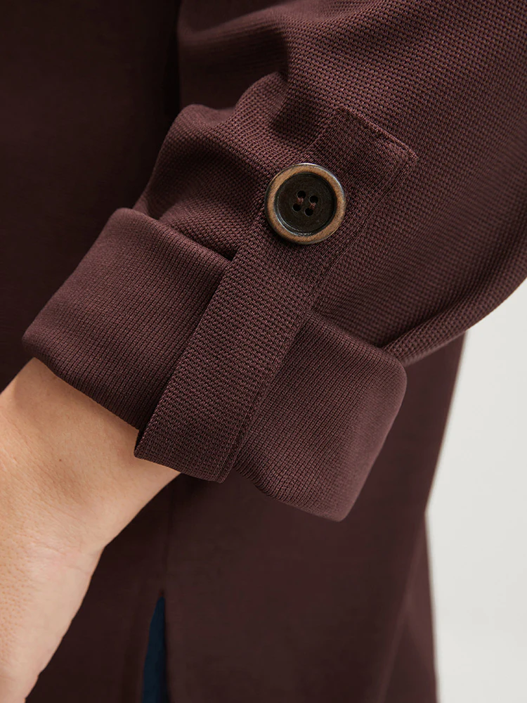 Solid Cuffed Sleeve Split Hem Long Tee - Image 6