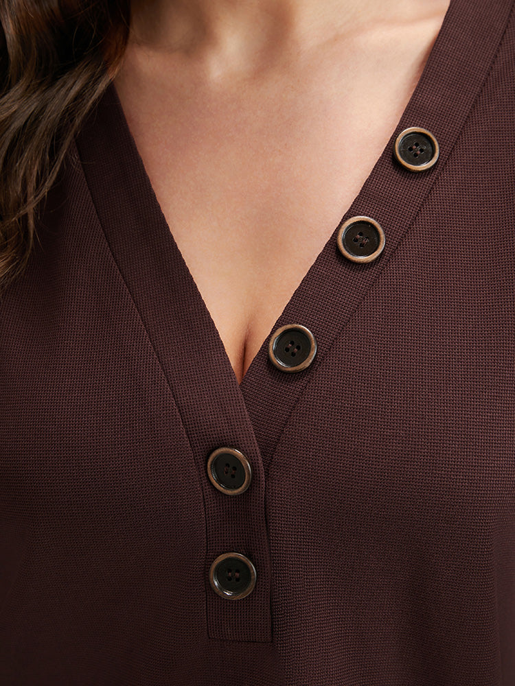 Solid Cuffed Sleeve Split Hem Long Tee - Image 7
