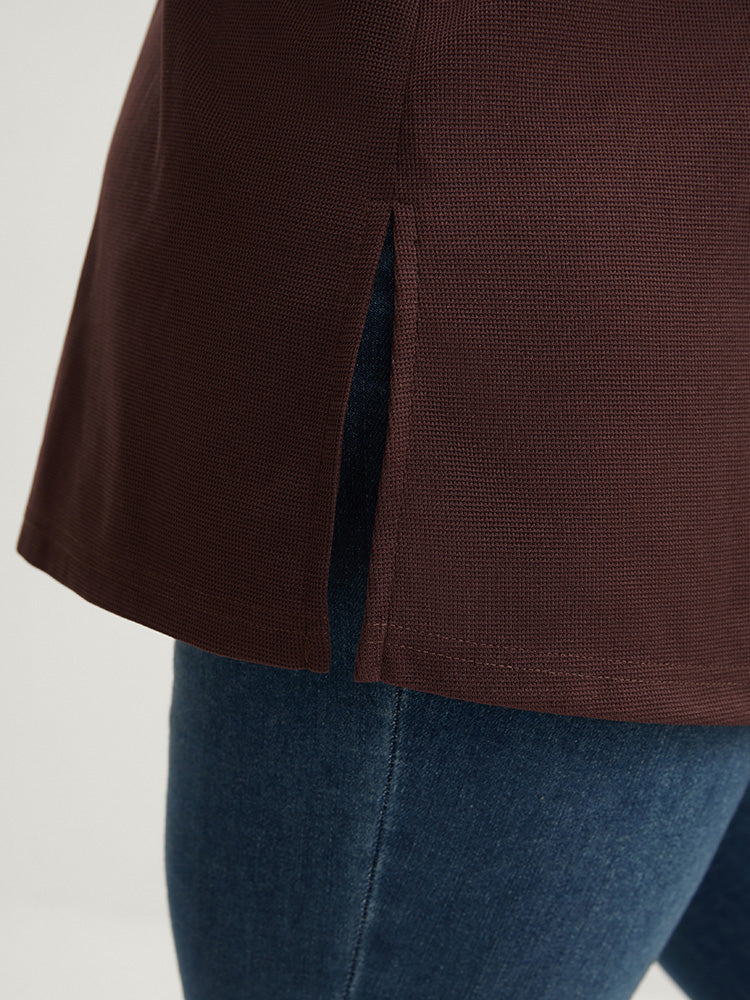 Solid Cuffed Sleeve Split Hem Long Tee - Image 9