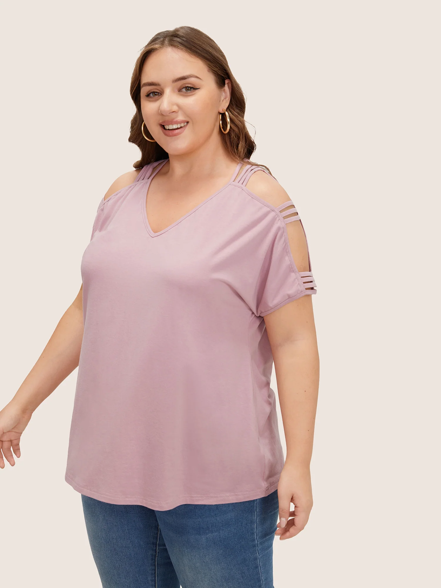Solid Cut Out Batwing Sleeve T-shirt - Image 3
